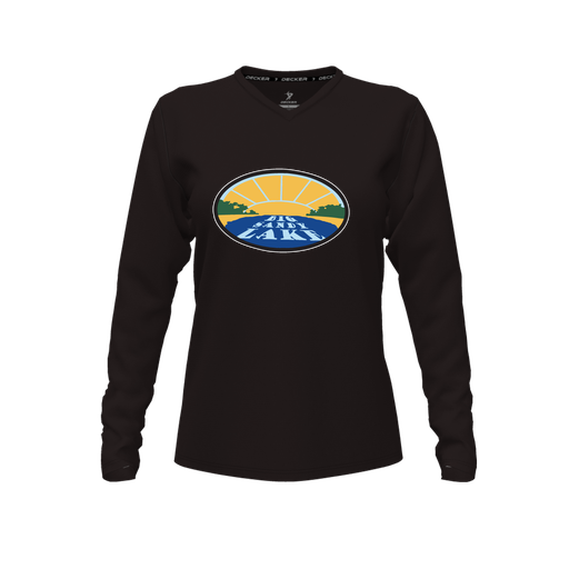 [CUS-DFW-TEES-CMF-VNK-LSL-BLK-FYXS-LOGO1] Decker Comfort T-Shirt (Female Youth XS, Black, V Neck, Logo 1, Long Sleeve)