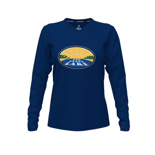 [FTLVCFNV-FYXS-LOGO1] Decker Comfort T-Shirt (Female Youth XS, Navy, V Neck, Logo 1, Long Sleeve)