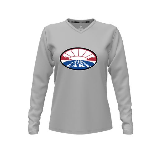 [CUS-DFW-TEES-CMF-VNK-LSL-GRY-FYXS-LOGO2] Decker Comfort T-Shirt (Female Youth XS, Gray, V Neck, Logo 2, Long Sleeve)