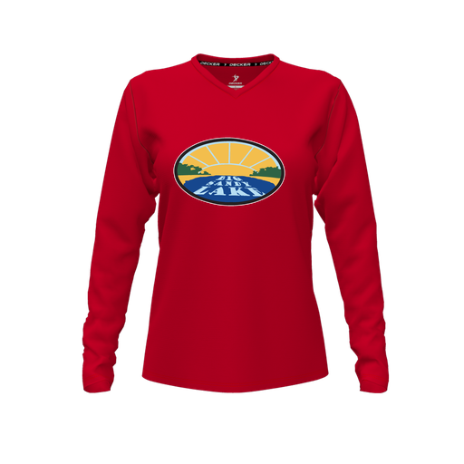 [FTLVPTRD-FYXS-LOGO1] Decker Performance T-Shirt (Female Youth XS, Red, V Neck, Logo 1, Long Sleeve)