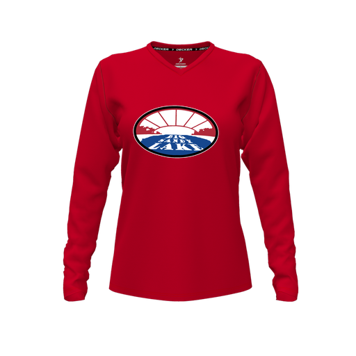 [FTLVPTRD-FYXS-LOGO2] Decker Performance T-Shirt (Female Youth XS, Red, V Neck, Logo 2, Long Sleeve)