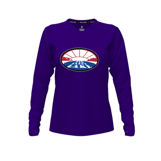 [FTLVPTPP-FYXS-LOGO2] Decker Performance T-Shirt (Female Youth XS, Purple, V Neck, Logo 2, Long Sleeve)